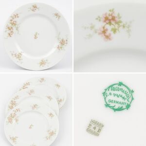 Vintage Rosenthal Bavaria Germany Floral Dinner Plates Pink Green Spray Set of 4